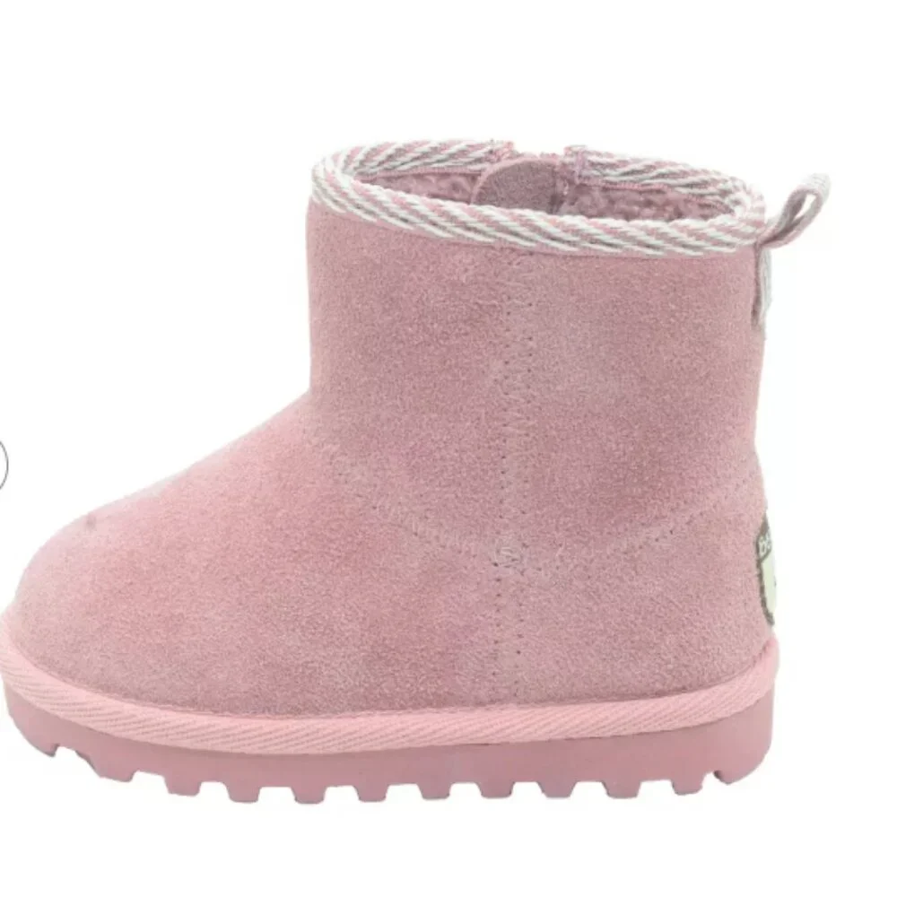 NWT BEARPAW Toddler Jessica Pink Suede Real Leather Booties with Faux-Fur Lining
